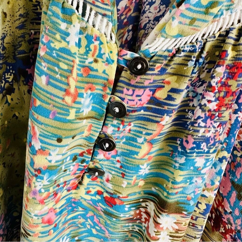 ANTHROPOLOGIE Dolan Blue White Flowering Pasture Button Silk Blouse Shirt Top M - Picture 7 of 13